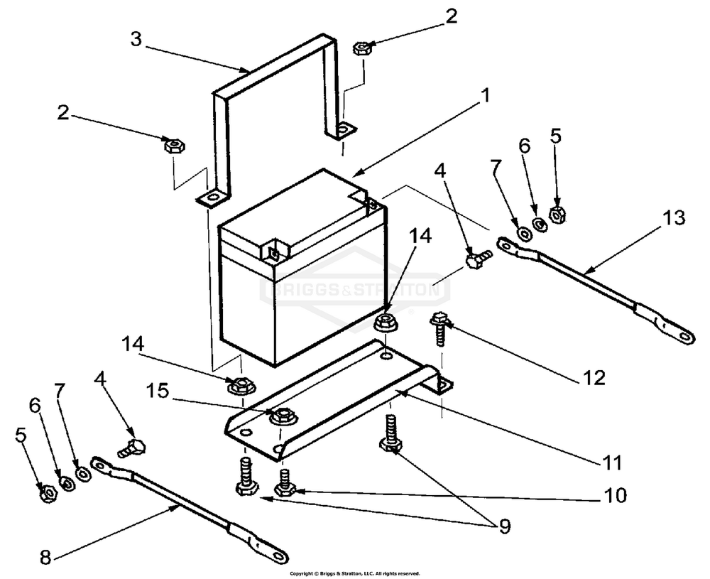 Battery Assembly Diagram and Parts List for 1389-2  Briggs and Stratton Generator